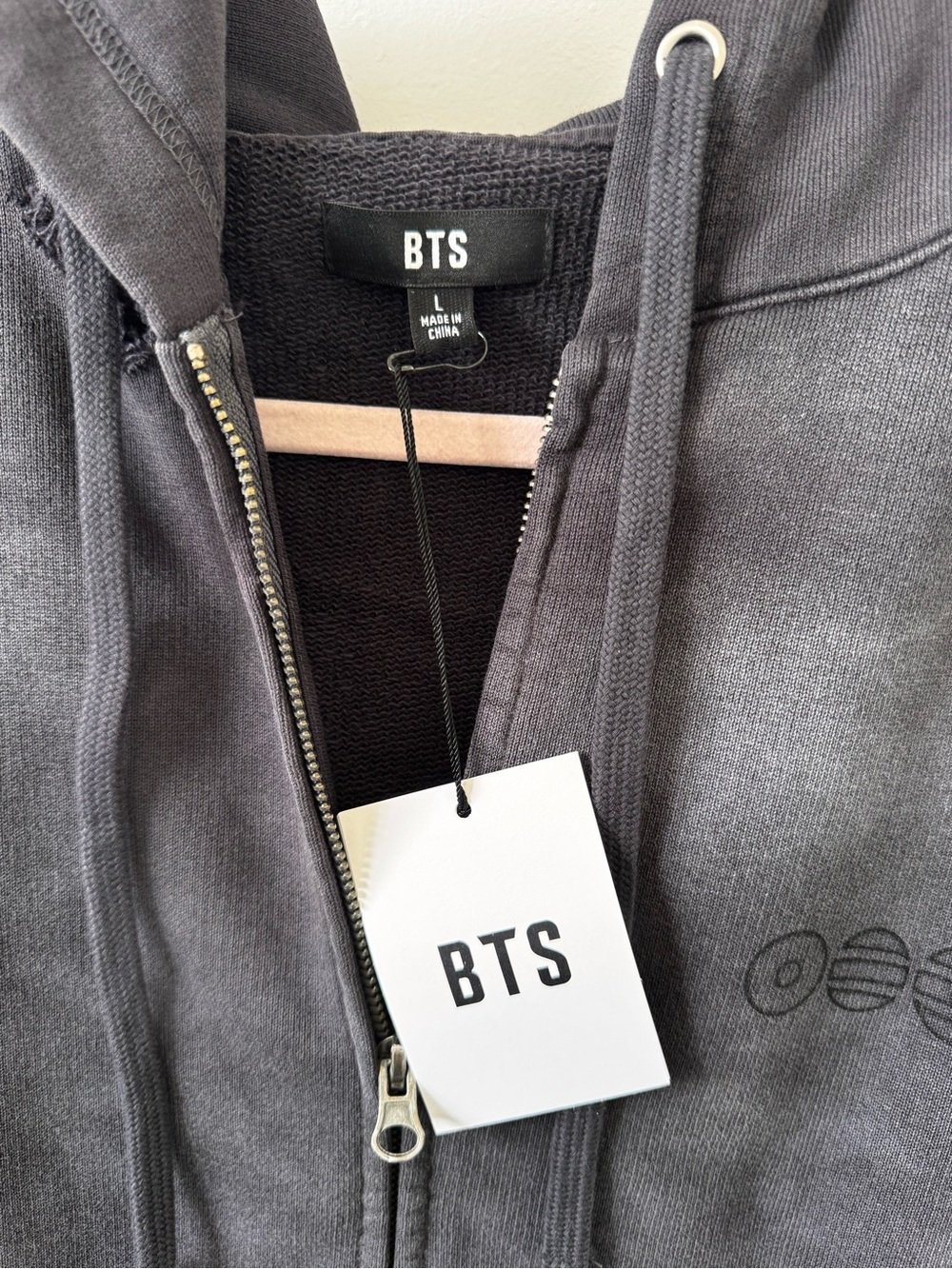 BTS Arirang tour merch. Intentionally Distressed Zip-Up Hoodie - Charcoal Gray - Picture 2 of 13